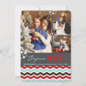Modern Chevron Zig Zag Patroon Joyeux Noel 3 Foto Feestdagenkaart (Voorkant)