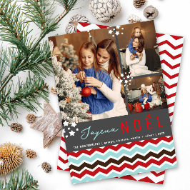 Modern Chevron Zig Zag Patroon Joyeux Noel 3 Foto Feestdagenkaart
