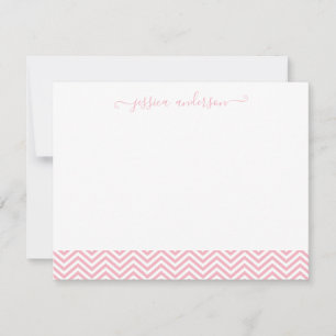 Modern Chevron Zigzag Girly Script Cute Blush Pink Notitiekaartje