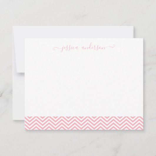 Modern Chevron Zigzag Girly Script Cute Blush Pink Notitiekaartje (Voorkant)