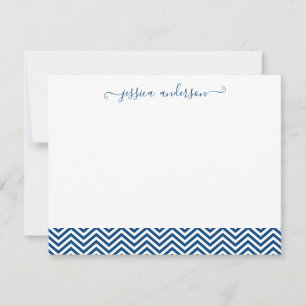 Modern Chevron Zigzag Girly Script Cute Navy Blue Notitiekaartje