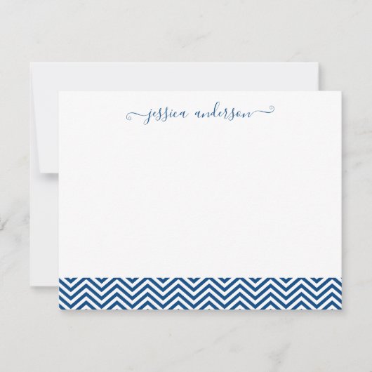 Modern Chevron Zigzag Girly Script Cute Navy Blue Notitiekaartje (Voorkant)