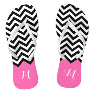 Modern Chevron Zigzag Monogram Girly Roos Roze Teenslippers