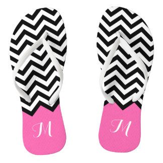 Modern Chevron Zigzag Monogram Girly Roos Roze Teenslippers