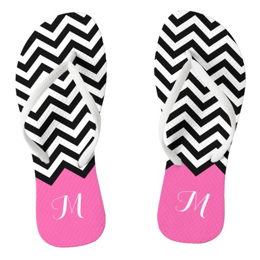 Modern Chevron Zigzag Monogram Girly Roos Roze Teenslippers (Voetbed)