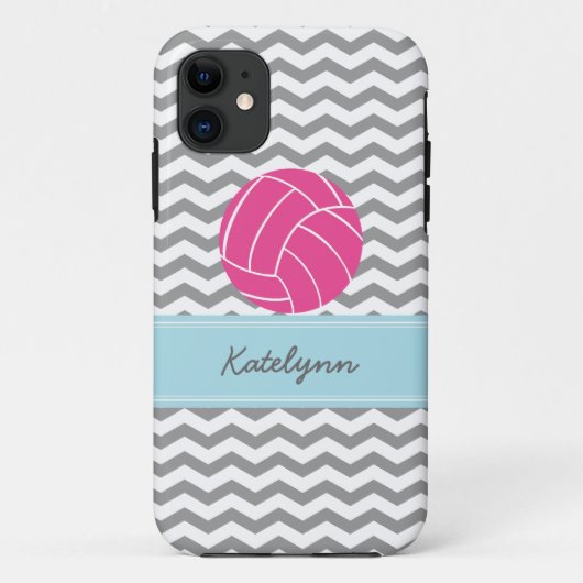 Modern Chevron Zigzag Pink Volleyball iPhone Case (Achterkant)