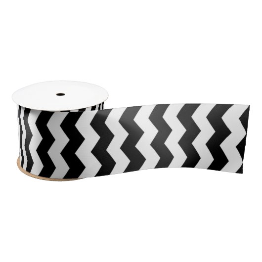 Modern Chevron Zigzag Zwart-wit Patroon Satijnen Lint (Spoel)