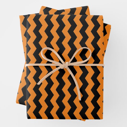 Modern Chevron Zwart en Sinaasappel Patroon Inpakpapier Vel (In situ)