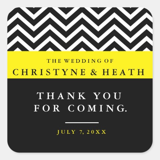 Modern Chevron Zwart Geel Elegant Favor Sticker (Voorkant)