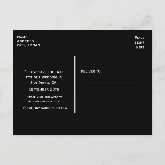Modern Chevron Zwart & Geel Save Date Briefkaart (Achterkant)