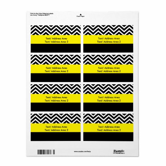 Modern Chevron Zwart Geel Verzendpakket Label (Full Sheet)