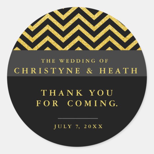 Modern Chevron Zwart & Goud Elegant Party Sticker (Voorkant)