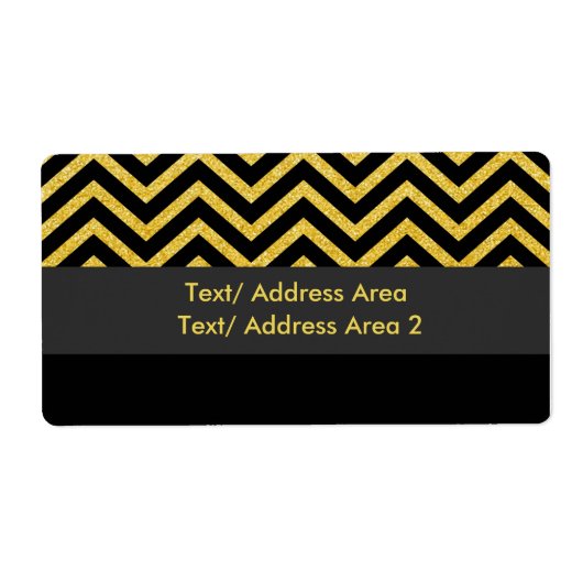 Modern Chevron Zwart & Goud Verzendlabel (Voorkant)