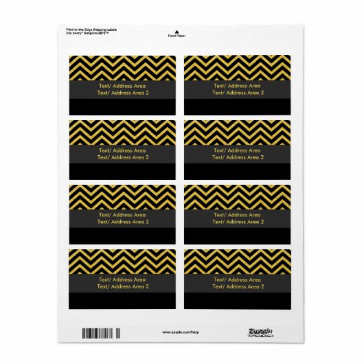 Modern Chevron Zwart & Goud Verzendpakket Label (Full Sheet)
