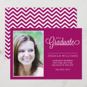 Modern Chevrons Foto Afstuderen {Fuchsia} Aankondiging (Voorkant / Achterkant)