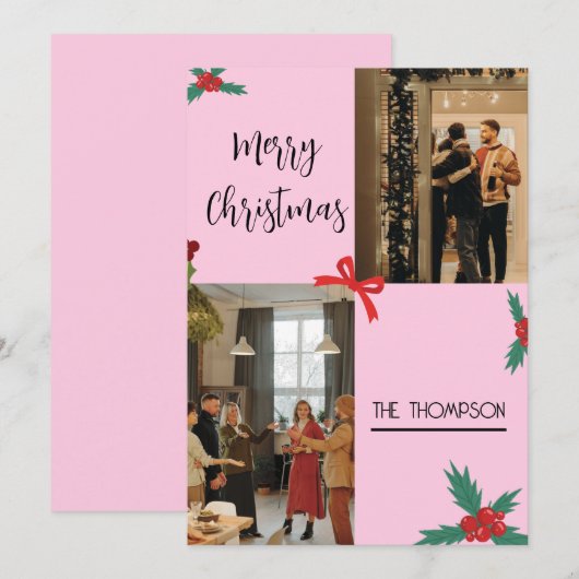 Modern Chic 2 foto Holly bessen Vrolijk Kerstfeest Feestdagenkaart (Voorkant / Achterkant)