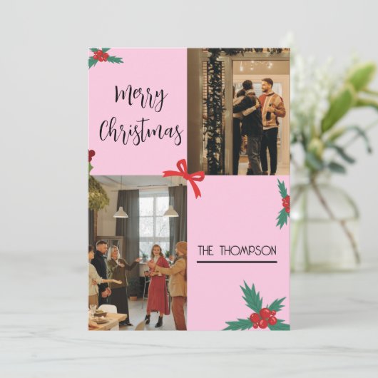 Modern Chic 2 foto Holly bessen Vrolijk Kerstfeest Feestdagenkaart (Staand voorkant)