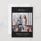 Modern Chic 4 Fotocollage Website Zwart Bruiloft Bedankkaart (Voorkant)