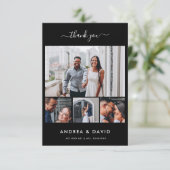 Modern Chic 4 Fotocollage Website Zwart Bruiloft Bedankkaart (Staand voorkant)