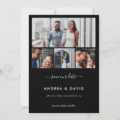 Modern Chic 4 Fotocollage Website Zwart Bruiloft Save The Date (Voorkant)