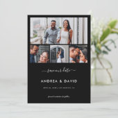 Modern Chic 4 Fotocollage Website Zwart Bruiloft Save The Date (Staand voorkant)