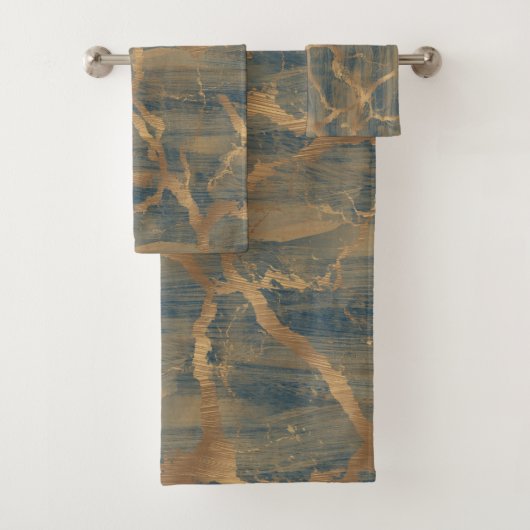 Modern Chic Abstract Glam Marmer Navy blauw en gou Bad Handdoek (Insitu)