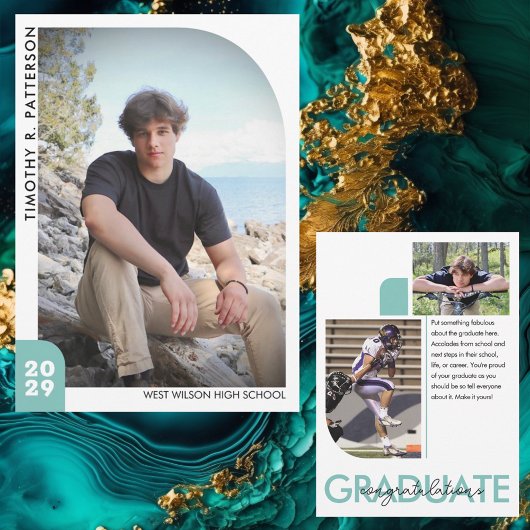 Modern Chic Afstuderen 3 Foto Blauwgroen Afstudere Aankondiging