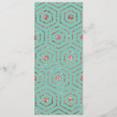 Modern Chic Aqua Roos Gold Glitter Hexagon Geo Programmakaart (Achterkant)