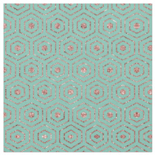 Modern Chic Aqua Roos Gold Glitter Hexagon Geo Stof