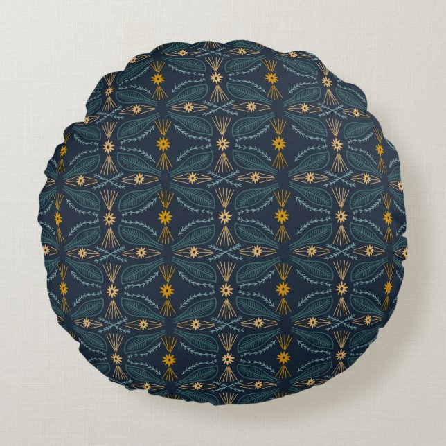 Modern Chic Artsy Pattern Green Gold Rond Kussen (Voorkant)