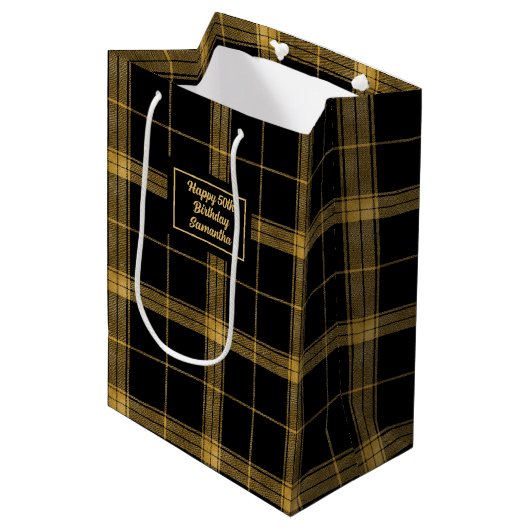 Modern Chic Black and Gold Gift Bag Design Medium Cadeauzakje (Voorkant Gekanteld)
