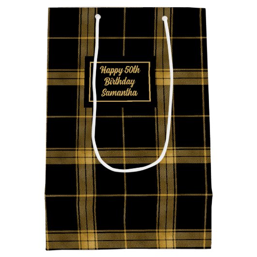 Modern Chic Black and Gold Gift Bag Design Medium Cadeauzakje (Achterkant)