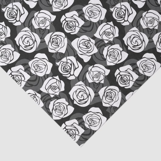 Modern Chic Black and White Rose Flower Pattern Tissuepapier (Detail)
