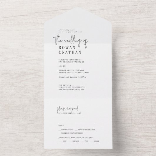 Modern Chic Black and White Wedding All In One Uitnodiging (Binnen)