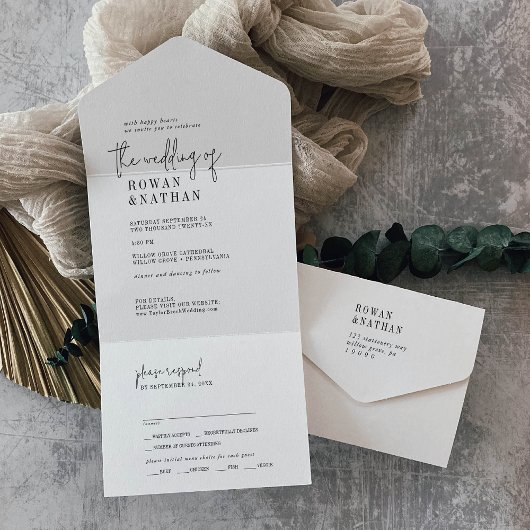 Modern Chic Black and White Wedding All In One Uitnodiging