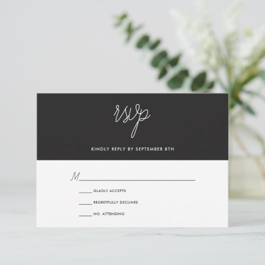 Modern Chic Black and White Wedding RSVP (Staand voorkant)