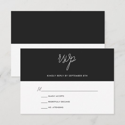 Modern Chic Black and White Wedding RSVP (Voorkant / Achterkant)