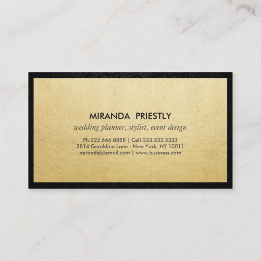 Modern Chic Black en Faux Gold Foil Luxe Creatief Visitekaartje (Achterkant)