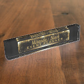 Modern Chic Black en Gold Faux Metallic Luxury Naambordje (Zijkant)