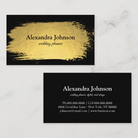 Modern Chic Black en Gold Foil Luxury Visitekaartje (Voorkant / Achterkant)