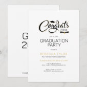 Modern Chic Black en Gold Tpogray Party Invite Kaart (Voorkant / Achterkant)