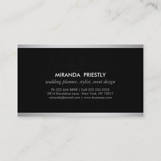Modern Chic Black en Silver Foil bruiloft planner Visitekaartje (Achterkant)
