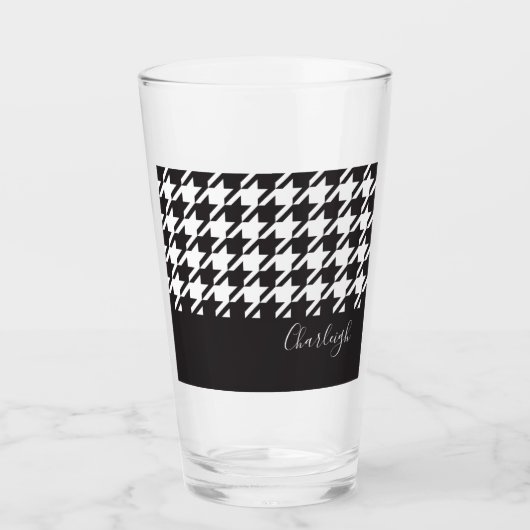 Modern Chic Black en White Houndstooth Glas (Voorkant)