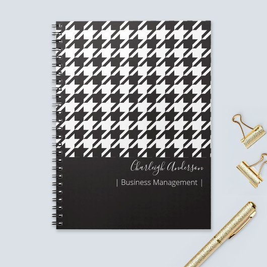Modern Chic Black en White Houndstooth Notitieboek