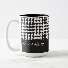 Modern Chic Black en White Houndstooth Tweekleurige Koffiemok