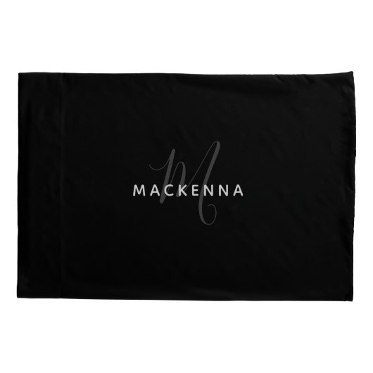 Modern Chic Black Girly Monogram Persoonlijke naam Kussensloop (Achterkant-Links)