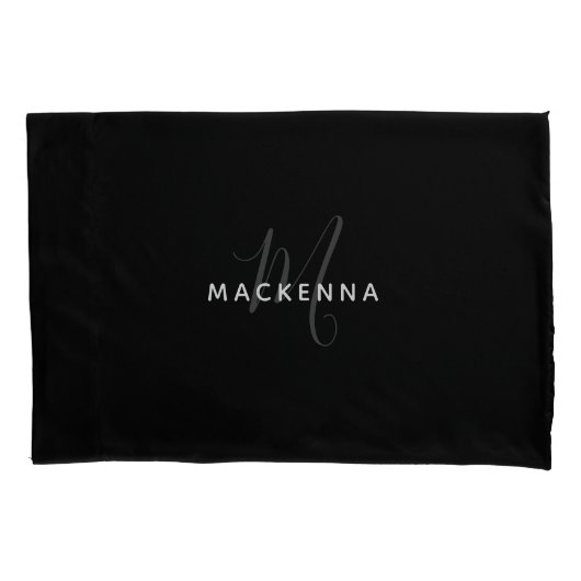 Modern Chic Black Girly Monogram Persoonlijke naam Kussensloop (Voorkant-Links)