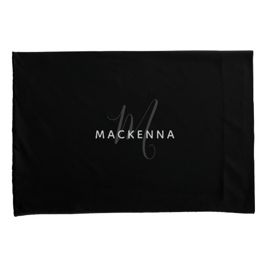 Modern Chic Black Girly Monogram Persoonlijke naam Kussensloop (Voorkant-Rechts)