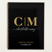 Modern Chic Black Gold Monogram Name Business 2022 Planner (Voorkant)