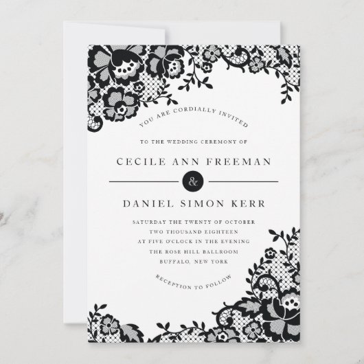 Modern Chic Black Lace Formal Wedding Invitation Kaart (Voorkant)